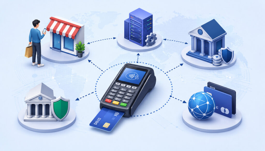 Key parties involved in merchant services fees and card payment processing